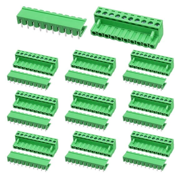 Uxcell Pluggable PCB Terminal Block Connectors, 10 Set 10 Pin 5.08mm/0.2" Pitch Right Angle Screw Terminal Block Connector for DIY Panel Mount Electronic Projects(Green)