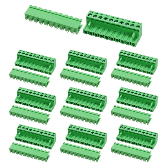 Uxcell Pluggable PCB Terminal Block Connectors, 10 Set 10 Pin 5.08mm/0.2" Pitch Straight Pins Screw Terminal Block Connector for DIY Panel Mount Electronic Projects(Green)