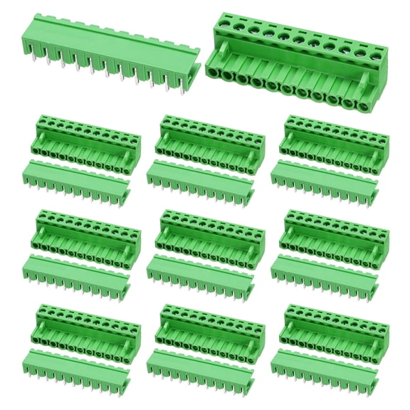 Uxcell Pluggable PCB Terminal Block Connectors, 10 Set 11 Pin 5.08mm/0.2" Pitch Right Angle Screw Terminal Block Connector for DIY Panel Mount Electronic Projects(Green)