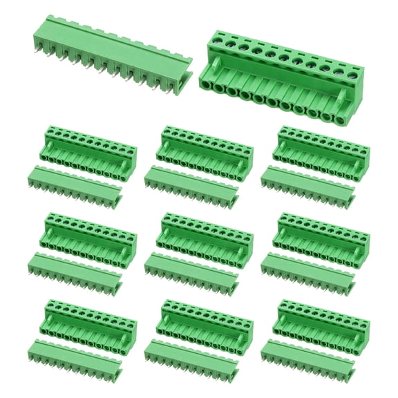 Uxcell Pluggable PCB Terminal Block Connectors, 10 Set 11 Pin 5.08mm/0.2" Pitch Straight Pins Screw Terminal Block Connector for DIY Panel Mount Electronic Projects(Green)