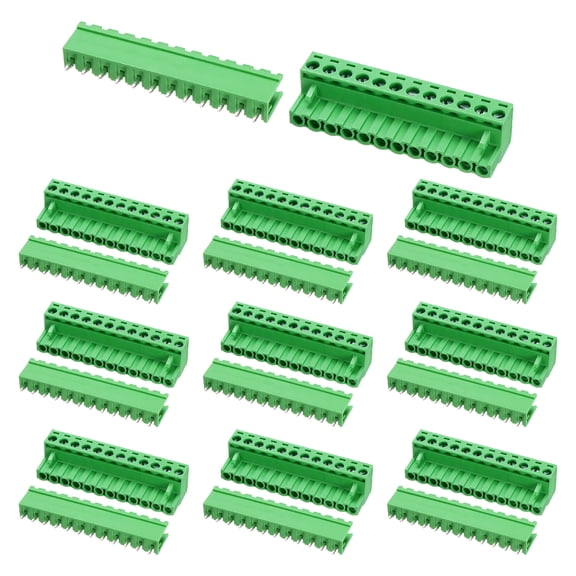 Uxcell Pluggable PCB Terminal Block Connectors, 10 Set 12 Pin 5.08mm/0.2" Pitch Straight Pins Screw Terminal Block Connector for DIY Panel Mount Electronic Projects(Green)