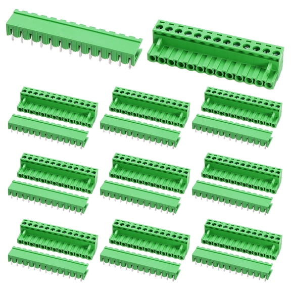 Uxcell Pluggable PCB Terminal Block Connectors, 10 Set 13 Pin 5.08mm/0.2" Pitch Right Angle Screw Terminal Block Connector for DIY Panel Mount Electronic Projects(Green)