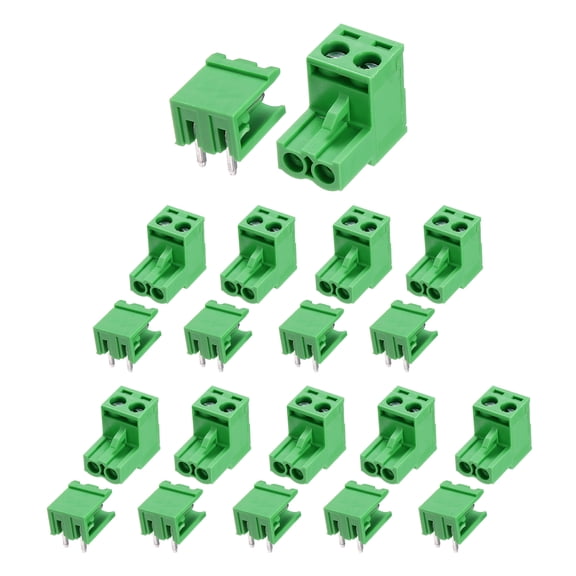 Uxcell Pluggable PCB Terminal Block Connectors, 10 Set 2 Pin 5.08mm/0.2" Pitch Right Angle Screw Terminal Block Connector for DIY Panel Mount Electronic Projects(Green)