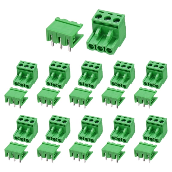 Uxcell Pluggable PCB Terminal Block Connectors, 10 Set 3 Pin 5.08mm/0.2" Pitch Right Angle Screw Terminal Block Connector for DIY Panel Mount Electronic Projects(Green)