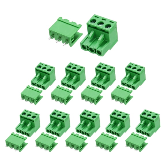 Uxcell Pluggable PCB Terminal Block Connectors, 10 Set 3 Pin 5.08mm/0.2" Pitch Straight Pins Screw Terminal Block Connector for DIY Panel Mount Electronic Projects(Green)