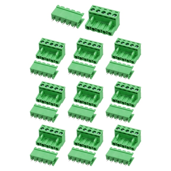 Uxcell Pluggable PCB Terminal Block Connectors, 10 Set 5 Pin 5.08mm/0.2" Pitch Straight Pins Screw Terminal Block Connector for DIY Panel Mount Electronic Projects(Green)