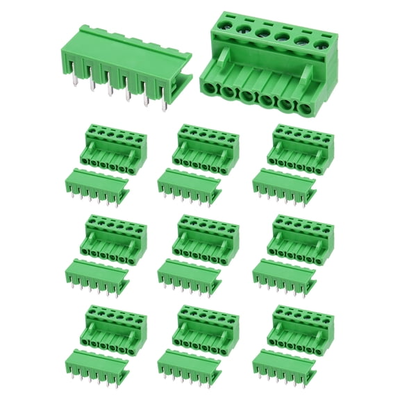 Uxcell Pluggable PCB Terminal Block Connectors, 10 Set 6 Pin 5.08mm/0.2" Pitch Right Angle Screw Terminal Block Connector for DIY Panel Mount Electronic Projects(Green)