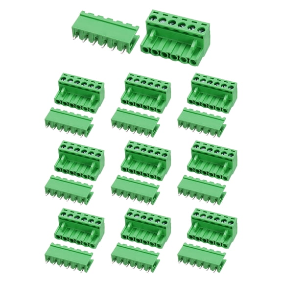 Uxcell Pluggable PCB Terminal Block Connectors, 10 Set 6 Pin 5.08mm/0.2" Pitch Straight Pins Screw Terminal Block Connector for DIY Panel Mount Electronic Projects(Green)