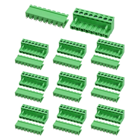 Uxcell Pluggable PCB Terminal Block Connectors, 10 Set 8 Pin 5.08mm/0.2" Pitch Straight Pins Screw Terminal Block Connector for DIY Panel Mount Electronic Projects(Green)