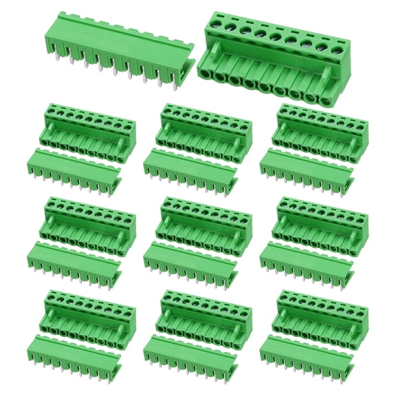 Uxcell Pluggable PCB Terminal Block Connectors, 10 Set 9 Pin 5.08mm/0.2" Pitch Right Angle Screw Terminal Block Connector for DIY Panel Mount Electronic Projects(Green)
