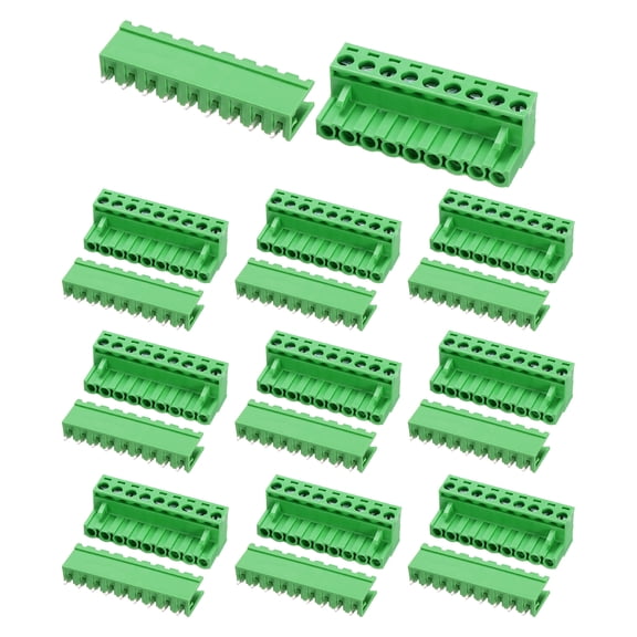 Uxcell Pluggable PCB Terminal Block Connectors, 10 Set 9 Pin 5.08mm/0.2" Pitch Straight Pins Screw Terminal Block Connector for DIY Panel Mount Electronic Projects(Green)
