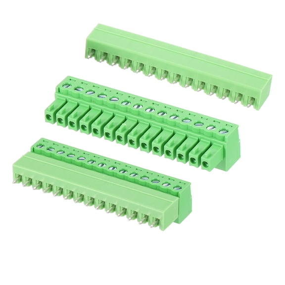Uxcell Pluggable PCB Terminal Block Connectors, 2 Set 14 Pin 3.81mm/0.15" Pitch Screw Terminal Block Connector for 28-16AWG Panel Mount Electronic Projects(Green, 54.5x21.5x11mm)