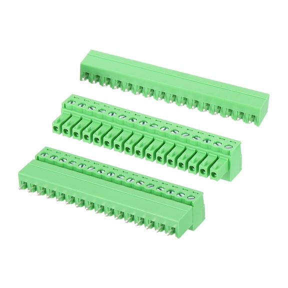 Uxcell Pluggable PCB Terminal Block Connectors, 2 Set 16 Pin 3.81mm/0.15" Pitch Screw Terminal Block Connector for 28-16AWG Panel Mount Electronic Projects(Green, 62x21.5x11mm)