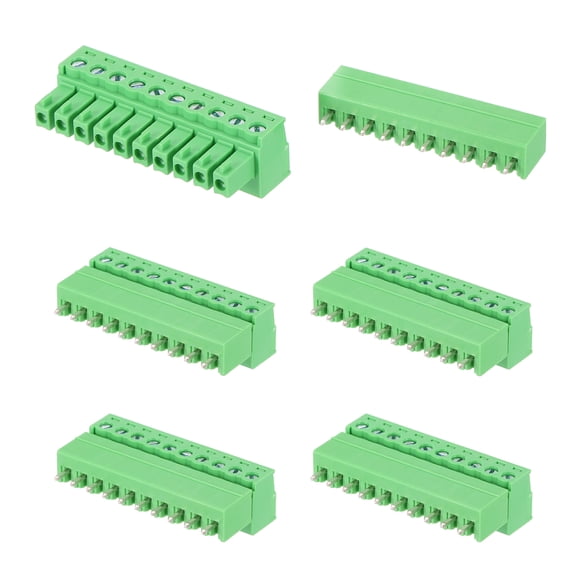 Uxcell Pluggable PCB Terminal Block Connectors, 5 Set 10 Pin 3.81mm/0.15" Pitch Screw Terminal Block Connector for 28-16AWG Panel Mount Electronic Projects(Green, 39x21.5x11mm)