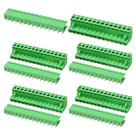 Uxcell Pluggable PCB Terminal Block Connectors, 5 Set 14 Pin 5.08mm/0.2" Pitch Right Angle Screw Terminal Block Connector for DIY Panel Mount Electronic Projects(Green)