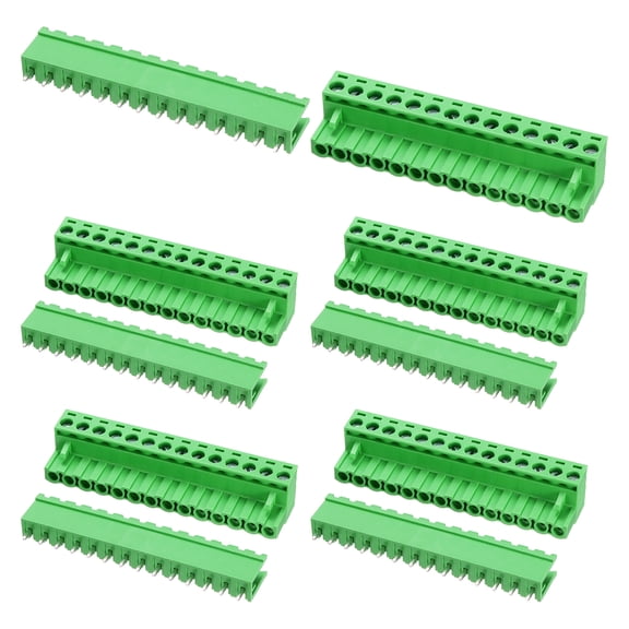 Uxcell Pluggable PCB Terminal Block Connectors, 5 Set 14 Pin 5.08mm/0.2" Pitch Straight Pins Screw Terminal Block Connector for DIY Panel Mount Electronic Projects(Green)