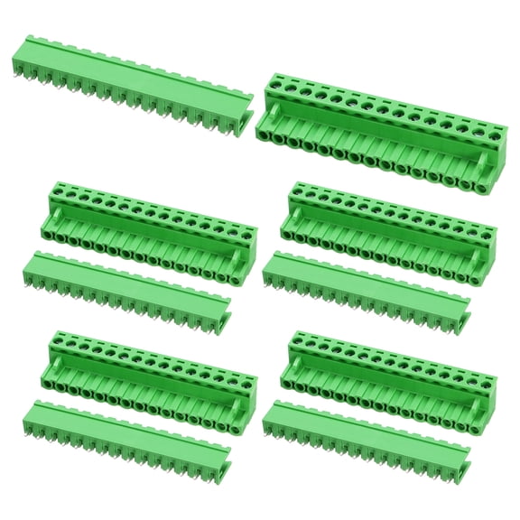 Uxcell Pluggable PCB Terminal Block Connectors, 5 Set 15 Pin 5.08mm/0.2" Pitch Straight Pins Screw Terminal Block Connector for DIY Panel Mount Electronic Projects(Green)
