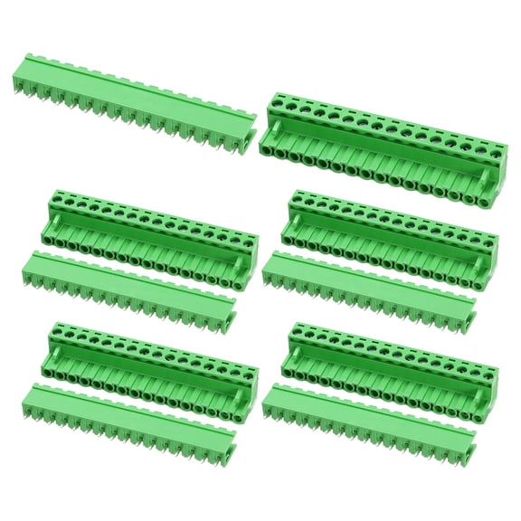 Uxcell Pluggable PCB Terminal Block Connectors, 5 Set 16 Pin 5.08mm/0.2" Pitch Straight Pins Screw Terminal Block Connector for DIY Panel Mount Electronic Projects(Green)