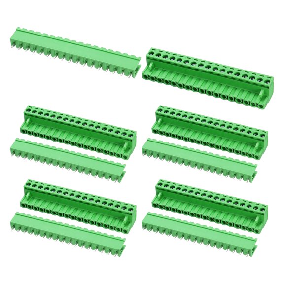 Uxcell Pluggable PCB Terminal Block Connectors, 5 Set 17 Pin 5.08mm/0.2" Pitch Straight Pins Screw Terminal Block Connector for DIY Panel Mount Electronic Projects(Green)