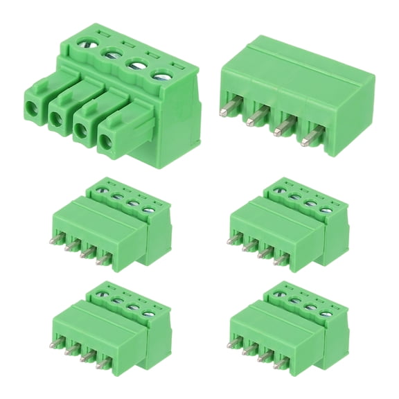Uxcell Pluggable PCB Terminal Block Connectors, 5 Set 4 Pin 3.81mm/0.15" Pitch Screw Terminal Block Connector for 28-16AWG Panel Mount Electronic Projects(Green, 16x21.5x11mm)