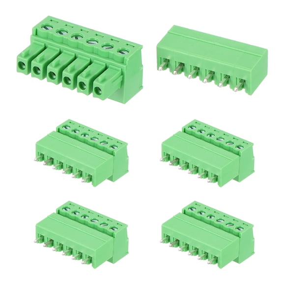 Uxcell Pluggable PCB Terminal Block Connectors, 5 Set 6 Pin 3.81mm/0.15" Pitch Screw Terminal Block Connector for 28-16AWG Panel Mount Electronic Projects(Green, 24x21.5x11mm)