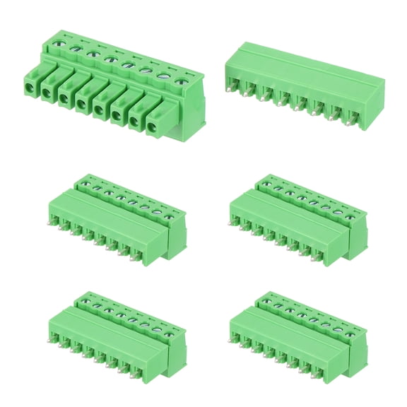Uxcell Pluggable PCB Terminal Block Connectors, 5 Set 8 Pin 3.81mm/0.15" Pitch Screw Terminal Block Connector for 28-16AWG Panel Mount Electronic Projects(Green, 31.5x21.5x11mm)
