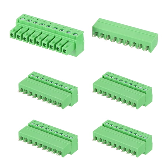 Uxcell Pluggable PCB Terminal Block Connectors, 5 Set 9 Pin 3.81mm/0.15" Pitch Screw Terminal Block Connector for 28-16AWG Panel Mount Electronic Projects(Green, 35x21.5x11mm)
