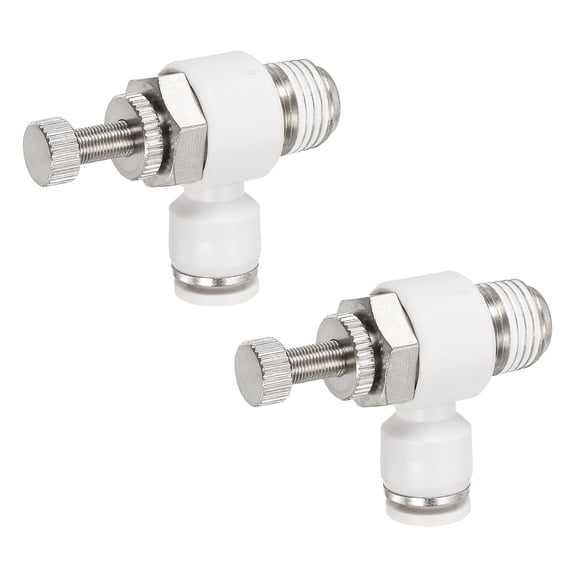Uxcell Pneumatic Air Flow Control Valve 1/4 Inch Tube OD x 1/4 Inch Male NPT Thread, 2pcs 90 Degree Elbow Switch Valve Adapter Push to Connect Air Line Fitting, White