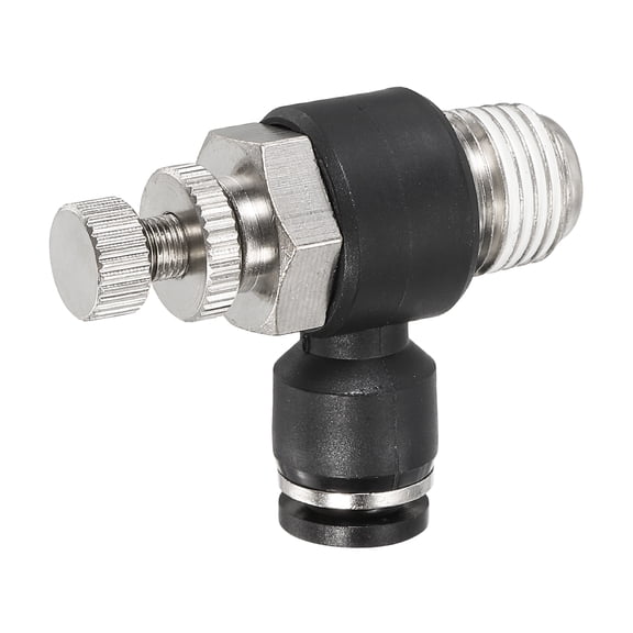 Uxcell Pneumatic Air Flow Control Valve 1/4 Inch Tube OD x 1/4 Inch Male NPT Thread, 90 Degree Elbow Switch Valve Adapter Push to Connect Air Line Fitting, Black
