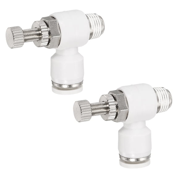 Uxcell Pneumatic Air Flow Control Valve 1/4 Inch Tube OD x 1/8 Inch Male NPT Thread, 2pcs 90 Degree Elbow Switch Valve Adapter Push to Connect Air Line Fitting, White