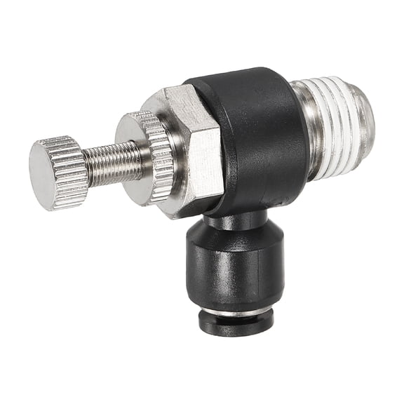 Uxcell Pneumatic Air Flow Control Valve 1/8 Inch Tube OD x 1/4 Inch Male NPT Thread, 90 Degree Elbow Switch Valve Adapters Push to Connect Air Line Fitting, Black