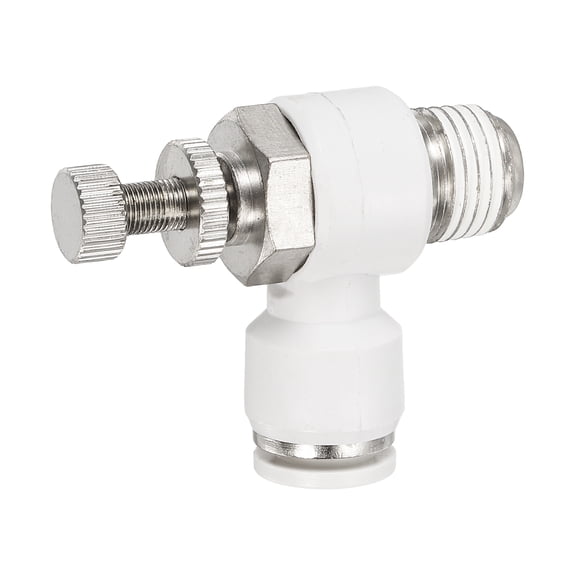 Uxcell Pneumatic Air Flow Control Valve 5/16 Inch Tube OD x 1/4 Inch Male NPT Thread, 90 Degree Elbow Switch Valve Adapter Push to Connect Air Line Fitting, White