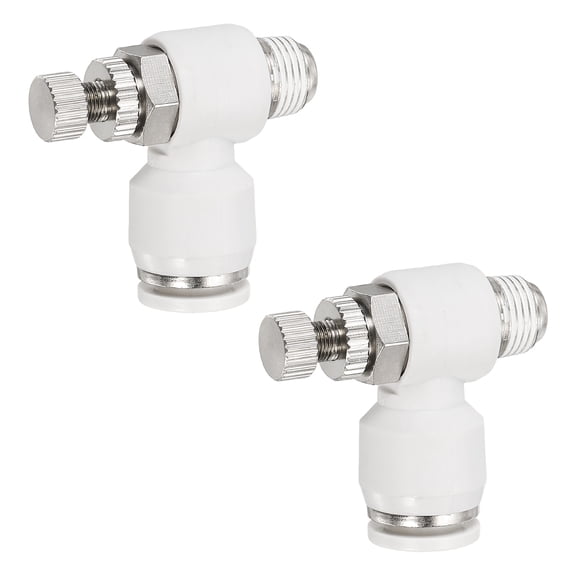 Uxcell Pneumatic Air Flow Control Valve 5/16 Inch Tube OD x 1/8 Inch Male NPT Thread, 2pcs 90 Degree Elbow Switch Valve Adapter Push to Connect Air Line Fitting, White