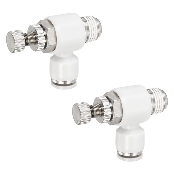 Uxcell Pneumatic Air Flow Control Valve 5/32 Inch Tube OD x 1/8 Inch Male NPT Thread, 2pcs 90 Degree Elbow Switch Valve Adapter Push to Connect Air Line Fitting, White