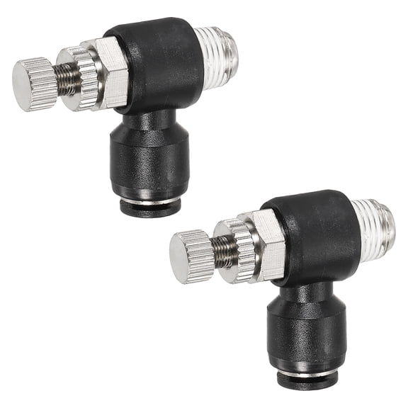 Uxcell Pneumatic Air Flow Control Valve 5/32 Inch Tube OD x 1/8 Inch Male NPT Thread, 2pcs 90 Degree Elbow Switch Valve Adapter Push to Connect Air Line Fitting, Black