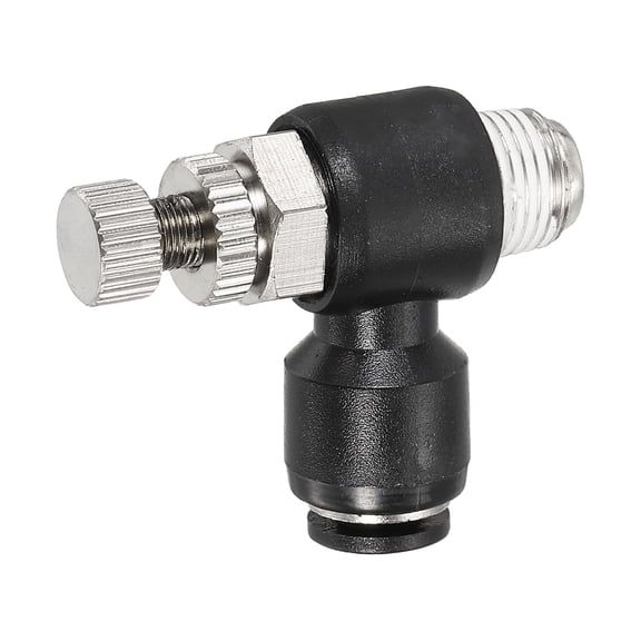 Uxcell Pneumatic Air Flow Control Valve 5/32 Inch Tube OD x 1/8 Inch Male NPT Thread, 90 Degree Elbow Switch Valve Adapter Push to Connect Air Line Fitting, Black
