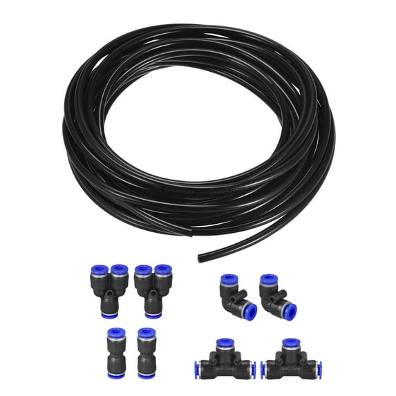 Uxcell Pneumatic Air Hose Tubing PU Air Compressor Tube 0.16''IDx0.23''OD Pipe Black with Connect Fittings