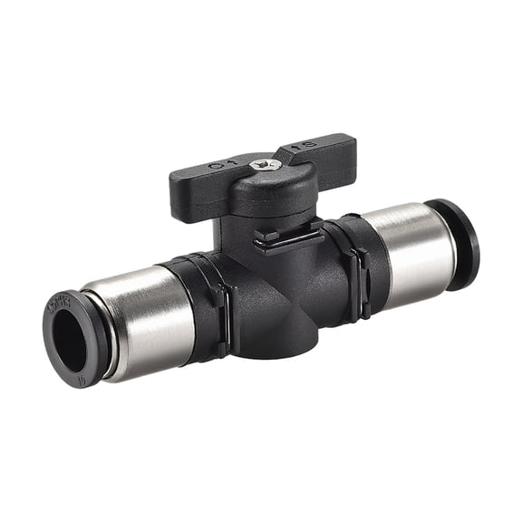 Uxcell Pneumatic Ball Valve, Push To Connect, 10mm Inner Diameter for Air Flow Control, Plastic Zinc Alloy Black