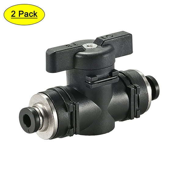 Uxcell Pneumatic Ball Valve, Push To Connect, 4mm Inner Diameter for Air Flow Control, Plastic Zinc Alloy Black 2Pcs
