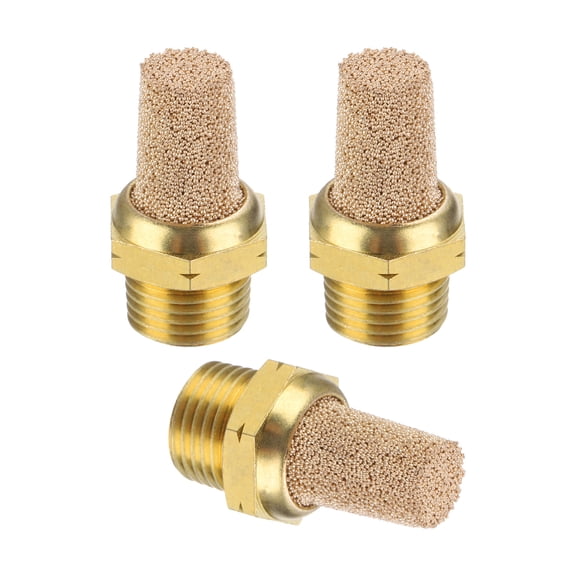 Uxcell Pneumatic Muffler NPT 1/8 Sintered Bronze Brass Air Compressor Exhaust Muffler Filters, Golden, 3 Pack
