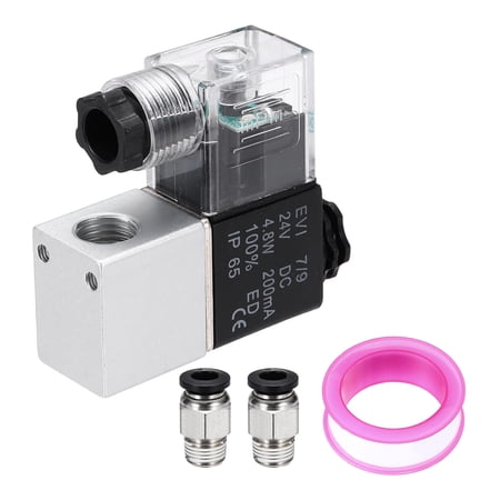 Uxcell Pneumatic Solenoid Valve, 1/4 Inch NPT 24V 2 Way Aluminum Electric Air Valve with Connector and Tape