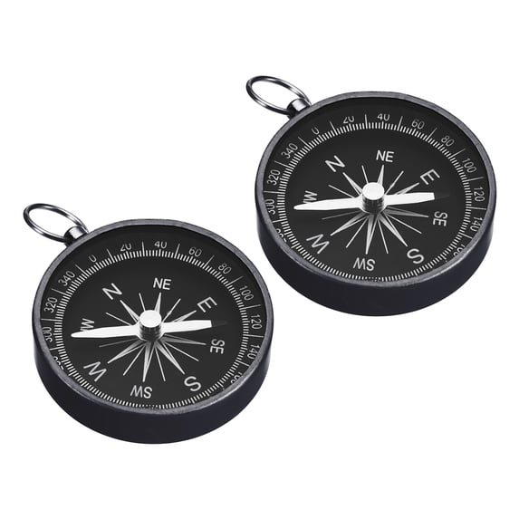 Uxcell Pocket Compass Survival Sports Navigation Compass with Key Ring Black 2 Pack
