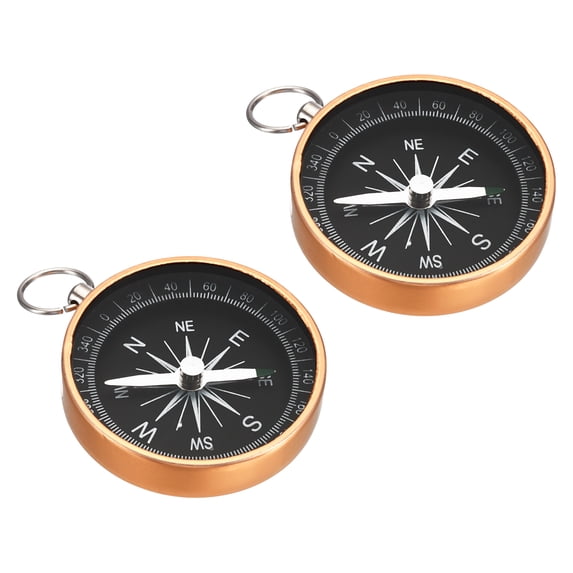 Uxcell Pocket Compass Survival Sports Navigation Compass with Key Ring Yellow 2 Pack