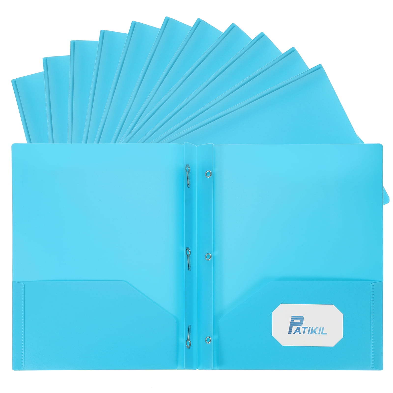 Uxcell Pocket Folders with Prongs, 12 Pcs Heavy Duty Plastic Paper Folders with 3 Fasteners Pocket Paper File Folders Fit Letter Size Paper for Resume Documents Files Letters, Blue