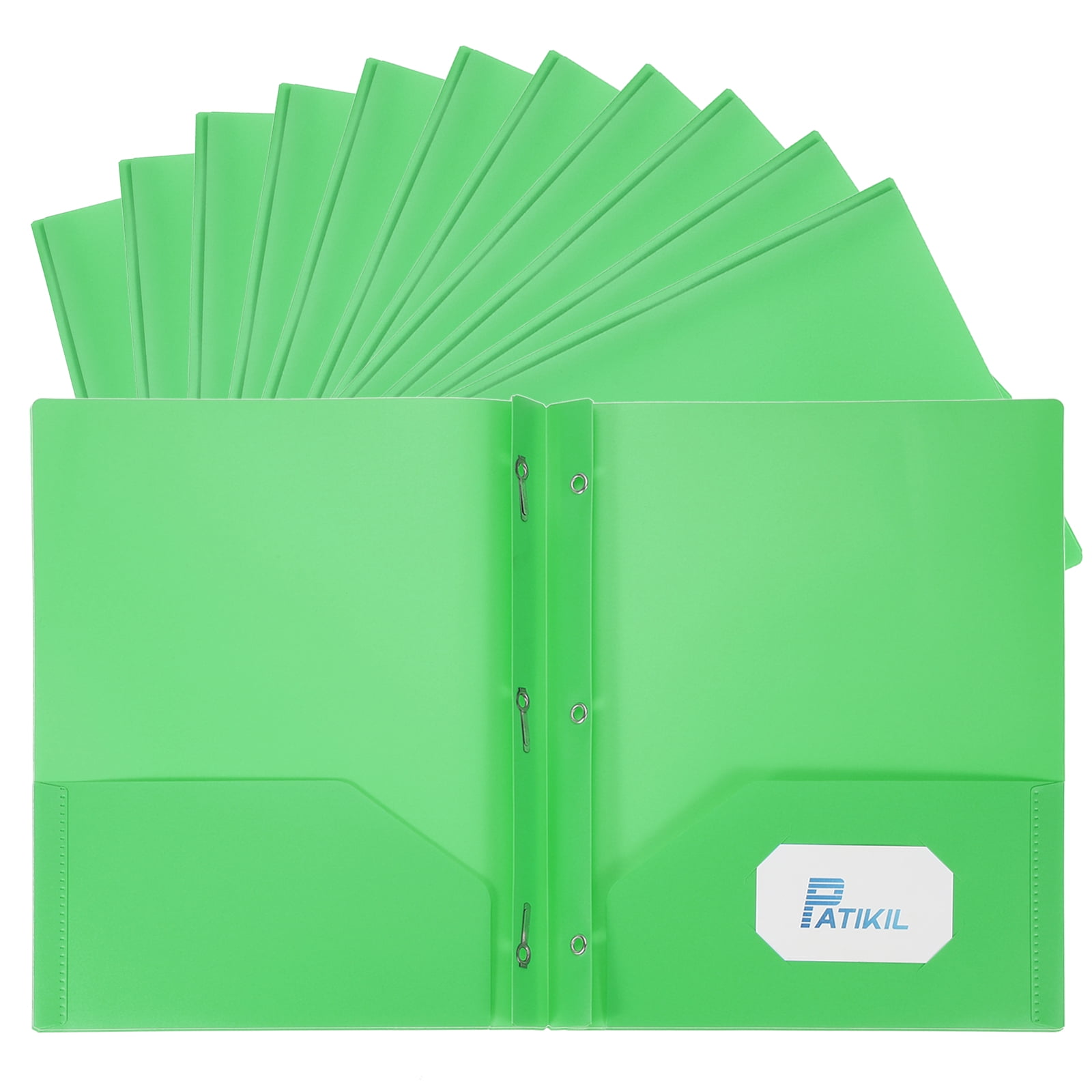 Uxcell Pocket Folders with Prongs, 24 Pcs Heavy Duty Plastic Paper Folders with 3 Fasteners Pocket Paper File Folders Fit Letter Size Paper for Resume Documents Files Letters, Green