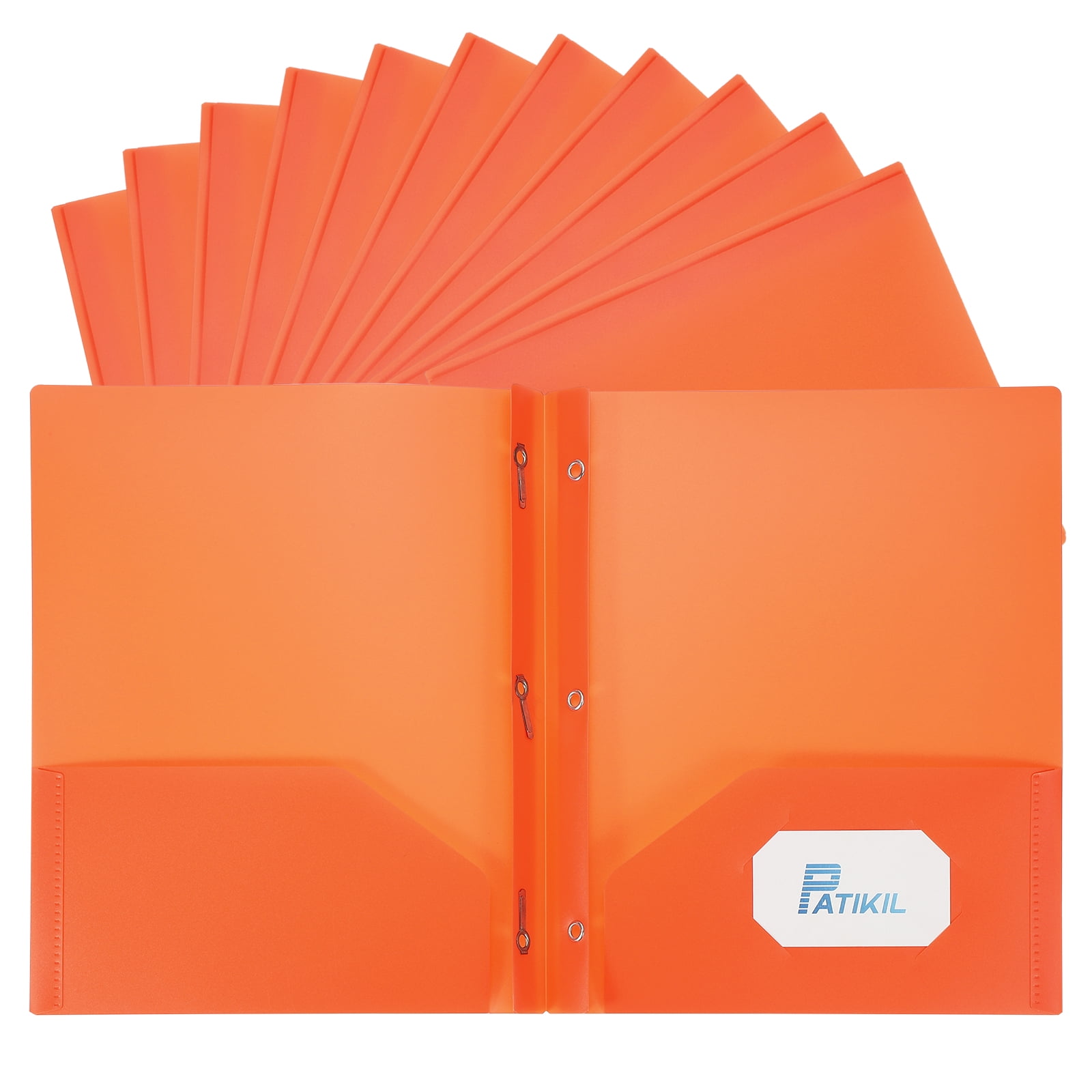 Uxcell Pocket Folders with Prongs, 24 Pcs Heavy Duty Plastic Paper Folders with 3 Fasteners Pocket Paper File Folders Fit Letter Size Paper for Resume Documents Files Letters, Orange
