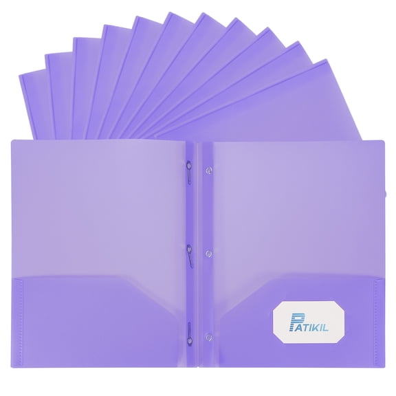 Uxcell Pocket Folders with Prongs, 60 Pcs Heavy Duty Plastic Paper Folders with 3 Fasteners Pocket Paper File Folders Fit Letter Size Paper for Resume Documents Files Letters, Purple