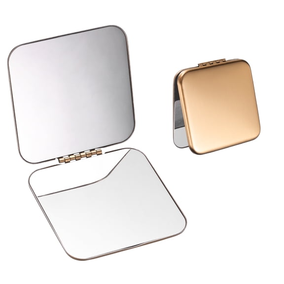 Uxcell Pocket Mirror for Purse, Double-Sided Compact Mirror Stainless Steel Travel Makeup Mirrors Portable Foldable Design for Women Girls Gifts Daily Use, Brushed Rose Gold (Square)