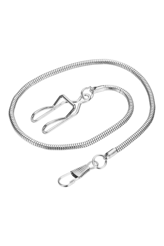 Pocket Watch Chains 14.6" Vintage Metal Clip Snake Chain Accessory Decorative Clothing Accessories with Buckle Clasp for Pocket Watch Men and Women, Silver
