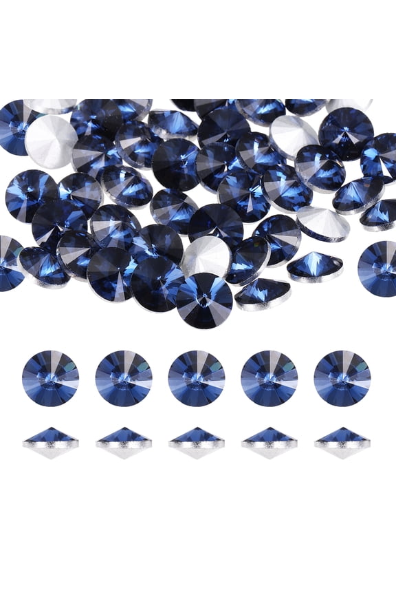 Pointed Back Rhinestones, 100 Pcs 8mm Round Glass Rhinestone Faceted Crystal Gems for Nail Arts Crafts (Dark Blue)